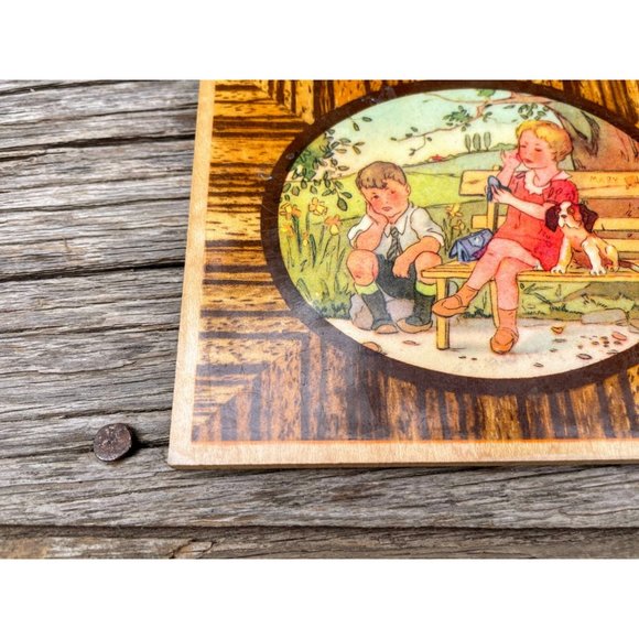 Vintage Wood Plaques Children With Puppy and Kittens - Picture 7 of 10